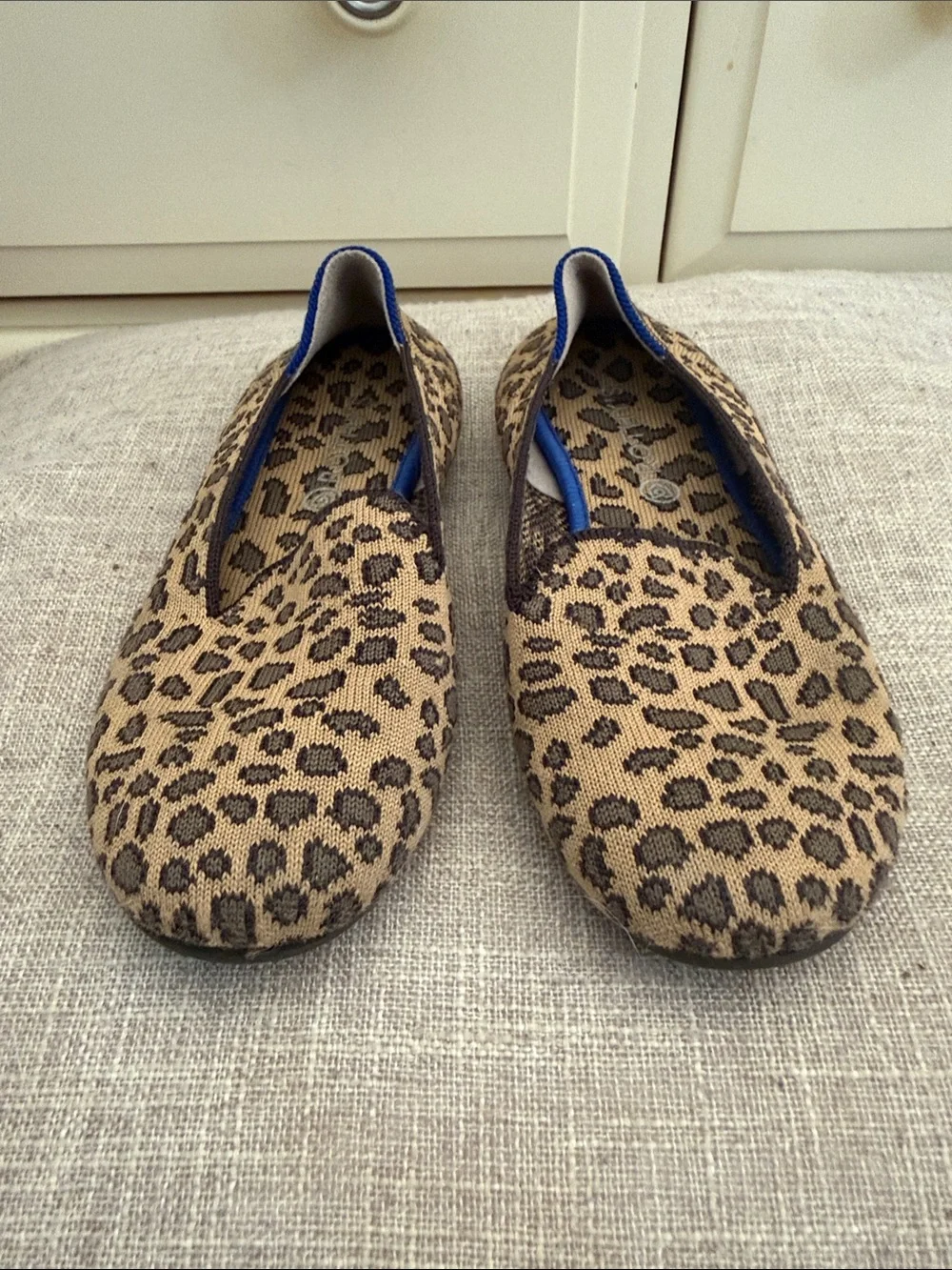 Rothy's Kids Leopard Print Slip-Ons with Blue Accent